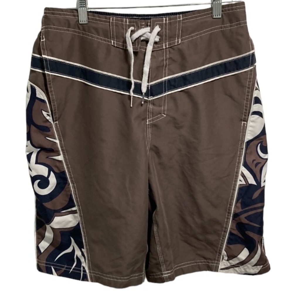 Vintage Y2k Speedo Brown and Navy Swim Trunks with Pattern